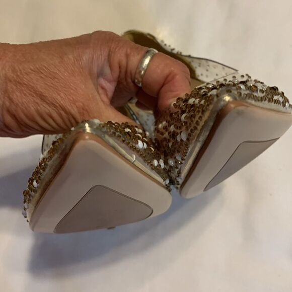 Naiyee Size 9.5 pointed toe acrylic heels covered in pearls and sequins - Picture 11 of 15